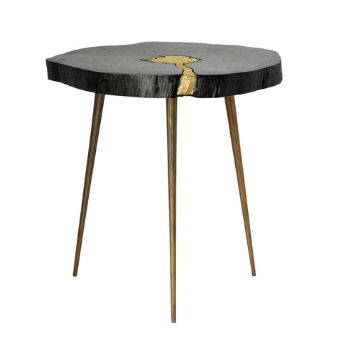Petra Acacia Wood Molten Brass Inlay Side Table - Black