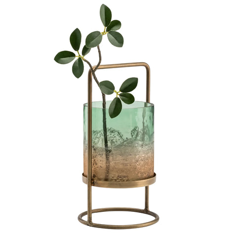 Marina Seagreen Glass 8.5h" Hurricane Vase On Metal Stand