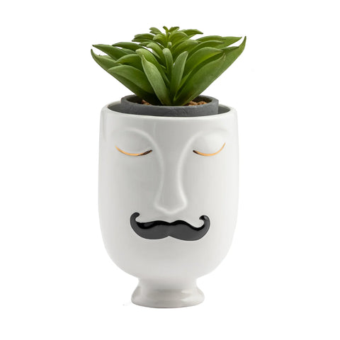 Chic Moustache Man 3dx4.5h" Ceramic Face Vase