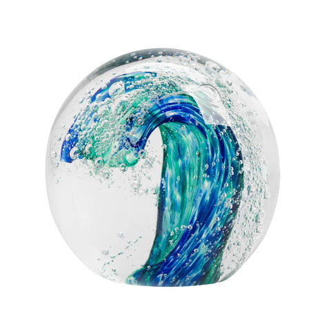 Blue Wave Glass Ball 3" Paperweight Decor