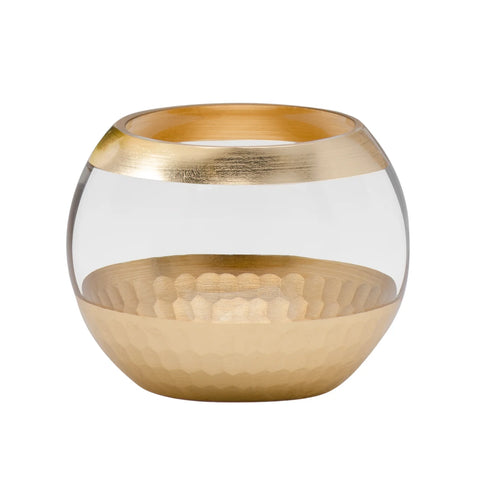 Gold Trim Facet Cut Glass 5dx3.5" Ball Vase