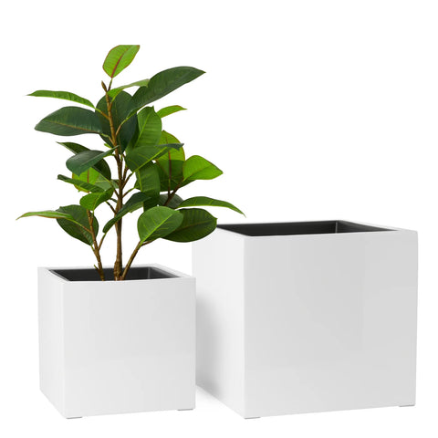 Aria Polystone 2 Piece White Square Planters with Liners Set