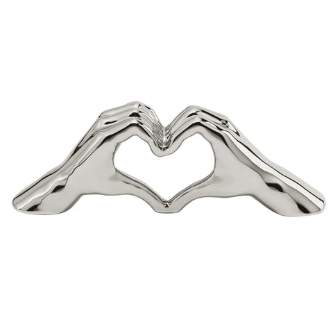 Love Gesture Hand 12L” Ceramic Decor Sculpture - Silver Heart