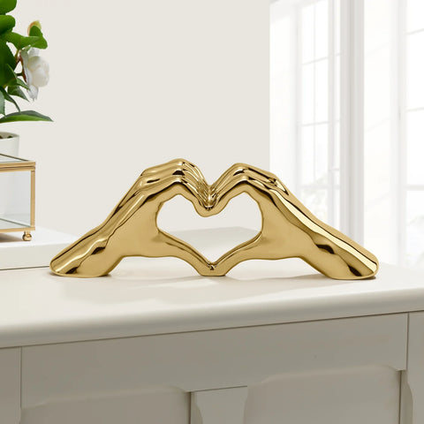 Love Gesture Hand 12L” Ceramic Decor Sculpture - Gold Heart