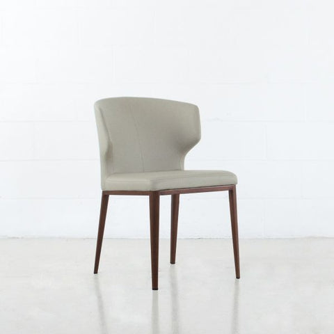 Bow Leather Dining Chair - Taupe - Wood Imprint Base