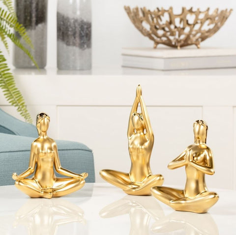 Yoga Matte Gold Ceramic Decor Sculpture - Praying