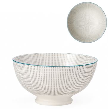 Kiri Porcelain 6" Medium Bowl - Grey W/ Blue Trim