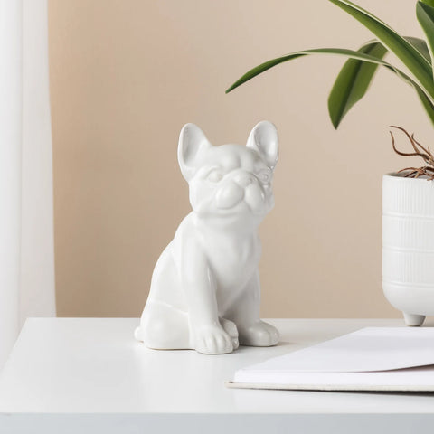 Bulldog Sitting 6h" Ceramic Decor Sculpture- White