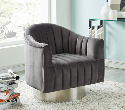 Cortina Swivel Accent Chair in Grey/Silver