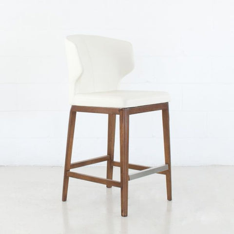 Bow Leather Counter Stool - White with Wooden Base