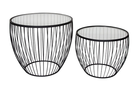 Cyclone Glass Matte Black Accent Tables - Set of 2
