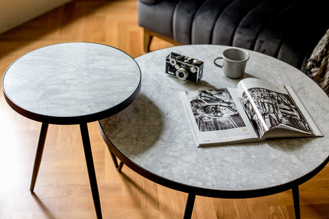 Florence Lamp Table - White Marble w/ Black Base