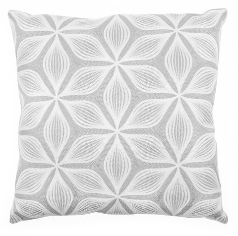 Geometric Floral Embroidered Cushion - Grey