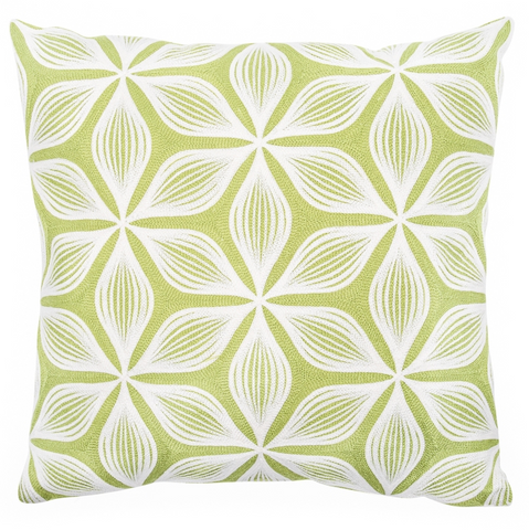 Geometric Floral Embroidered Cushion - Green