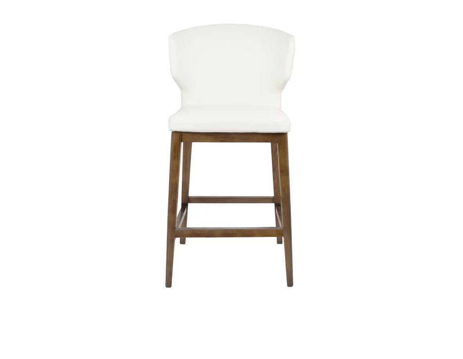 Bow Leather Counter Stool - White with Wooden Base