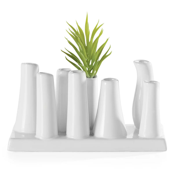 Eva Rectangle White Ceramic 8 Tube Multi Bud Vase