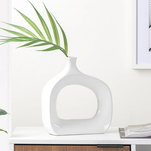 Open 11h" Wide Vase - White
