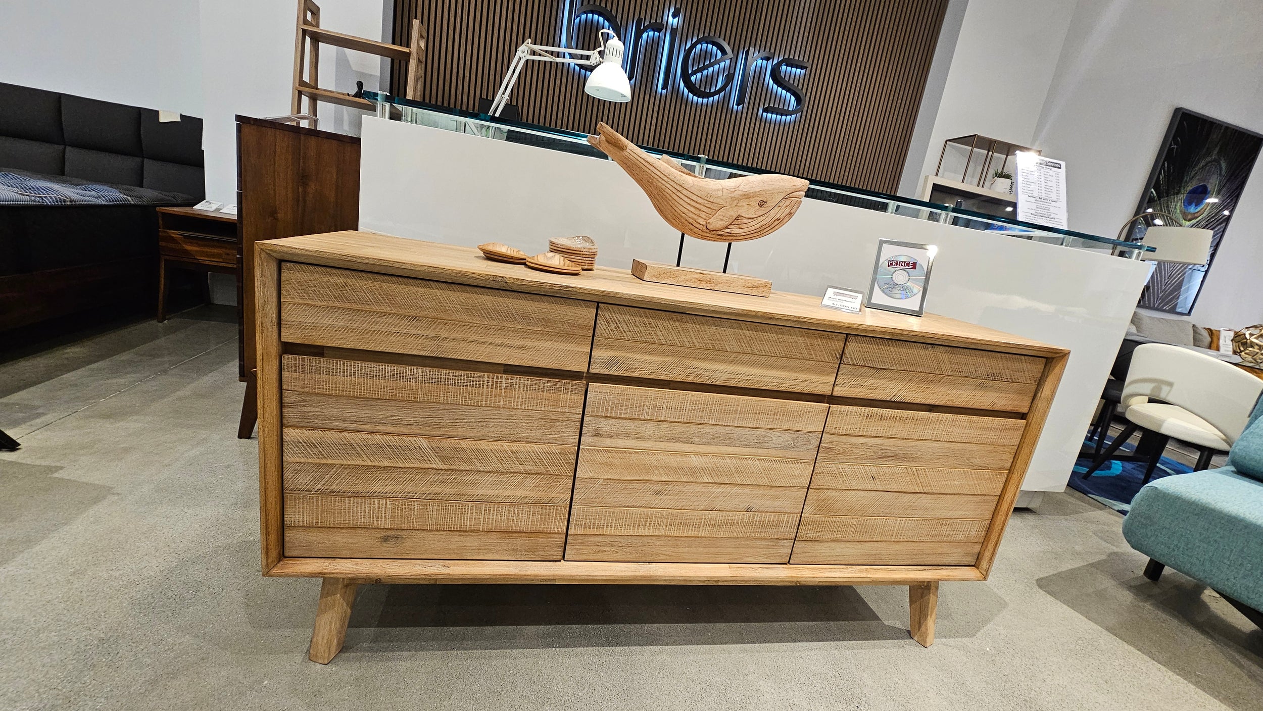 Solid Acacia Wood Sideboard | Storage Cabinet – Driftwood Finish (Floor Model)