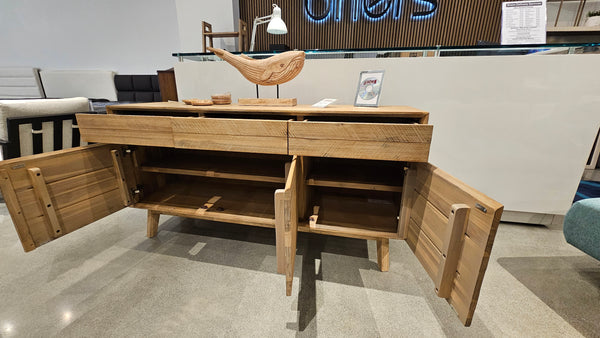 Solid Acacia Wood Sideboard | Storage Cabinet – Driftwood Finish (Floor Model)