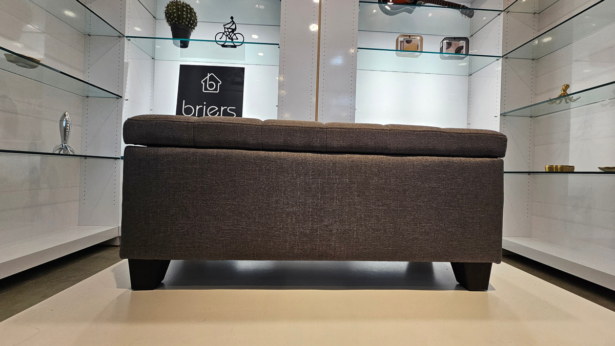 Grey Storage Ottoman Bench | Tufted Top with Hidden Storage (Floor Model)