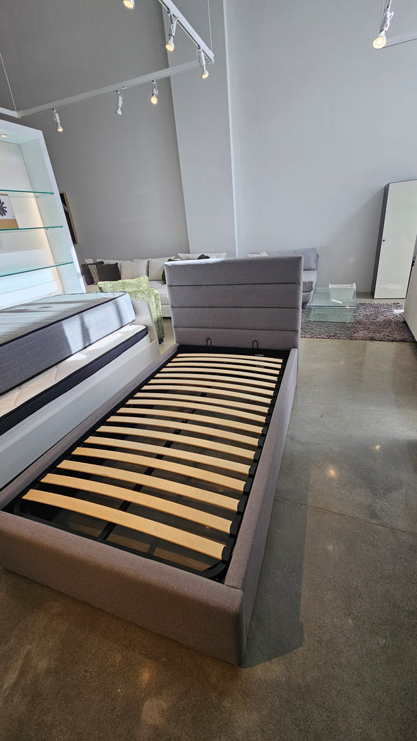 Grey Twin Size Storage Bed Frame with Upholstered Headboard (Floor Model)