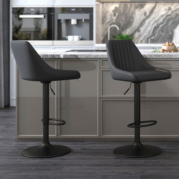 Adjustable Height Air-Lift Swivel Stool - Set of 2 - Black Faux Leather