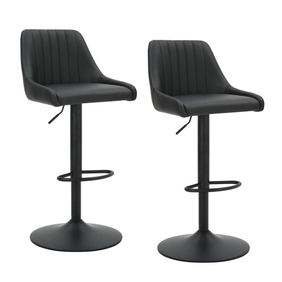 Adjustable Height Air-Lift Swivel Stool - Set of 2 - Black Faux Leather