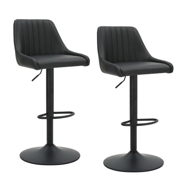 Adjustable Height Air-Lift Swivel Stool - Set of 2 - Black Faux Leather
