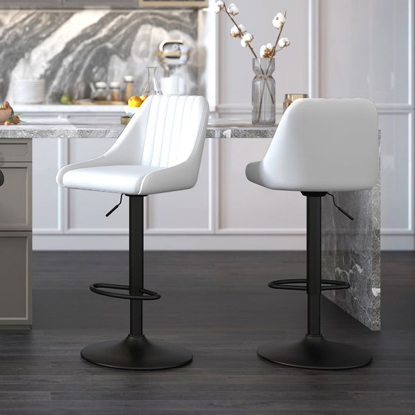 Adjustable Height Air-Lift Swivel Stool - Set of 2 - White Faux Leather