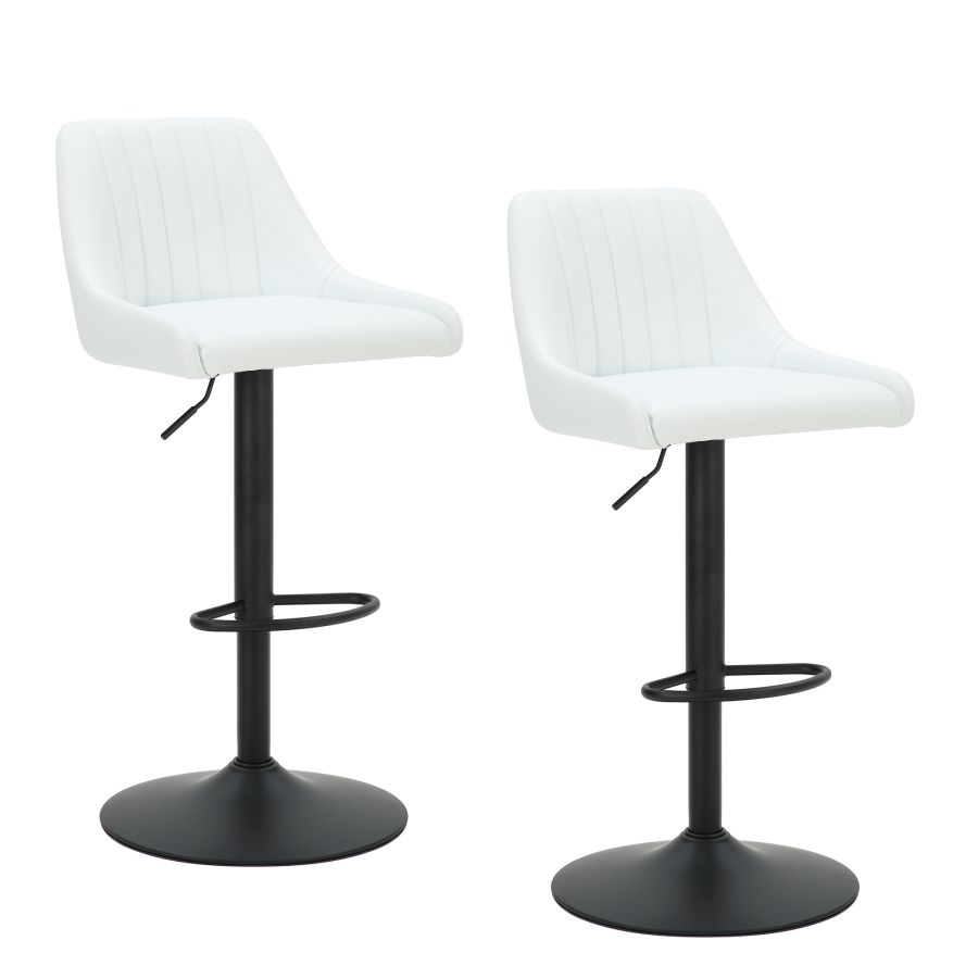 Adjustable Height Air-Lift Swivel Stool - Set of 2 - White Faux Leather