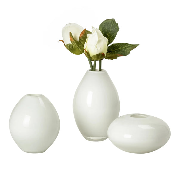Mini Lustre Assorted 3 Piece White Glass Vase Set