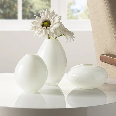 Mini Lustre Assorted 3 Piece White Glass Vase Set