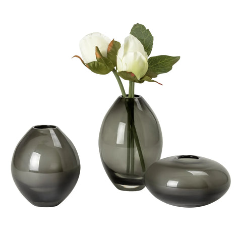 Mini Lustre Assorted 3 Piece Smoke Glass Vase Set