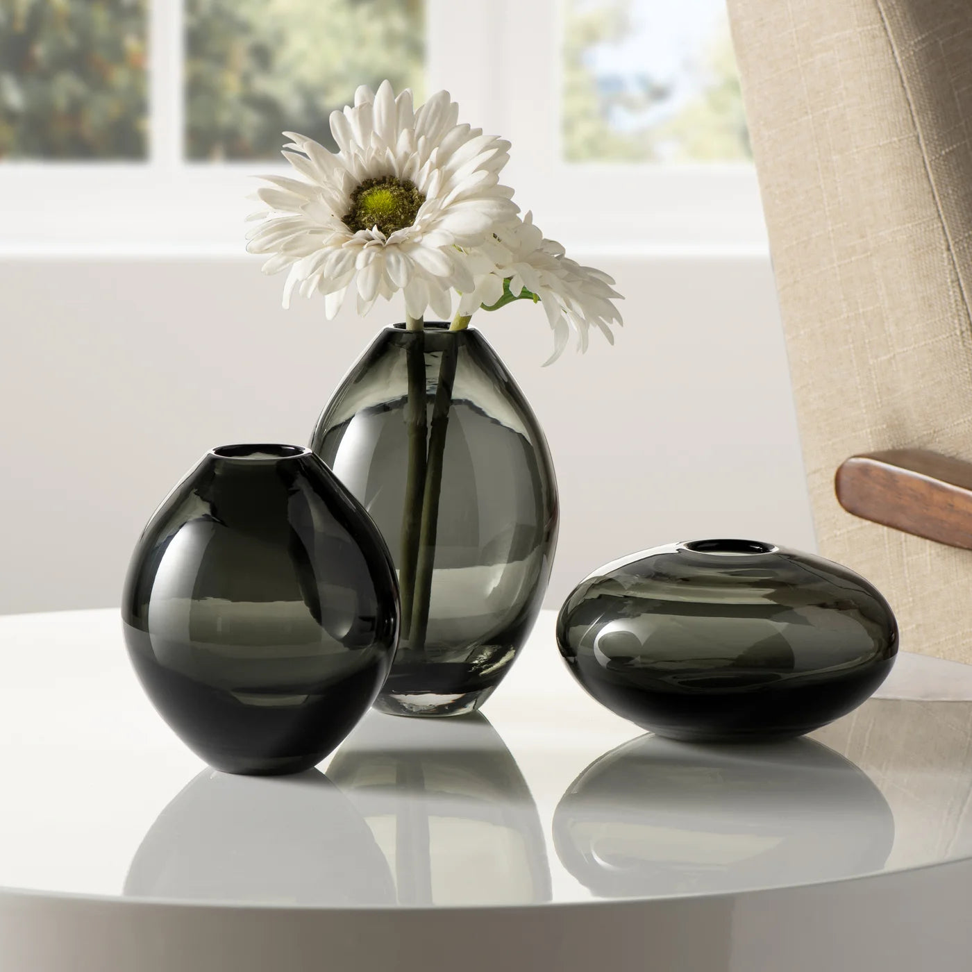 Mini Lustre Assorted 3 Piece Smoke Glass Vase Set