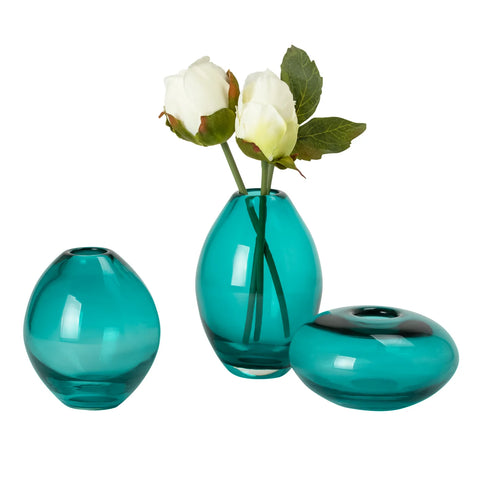 Mini Lustre Assorted 3 Piece Turquoise Glass Vase Set