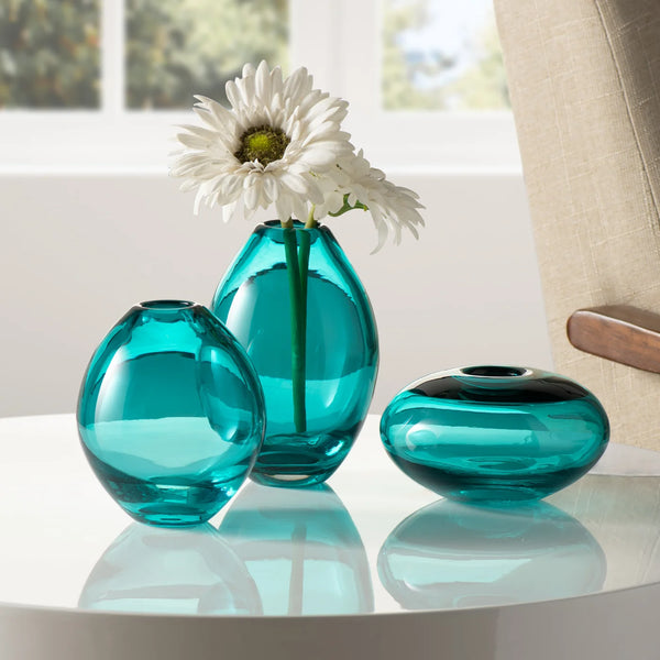 Mini Lustre Assorted 3 Piece Turquoise Glass Vase Set