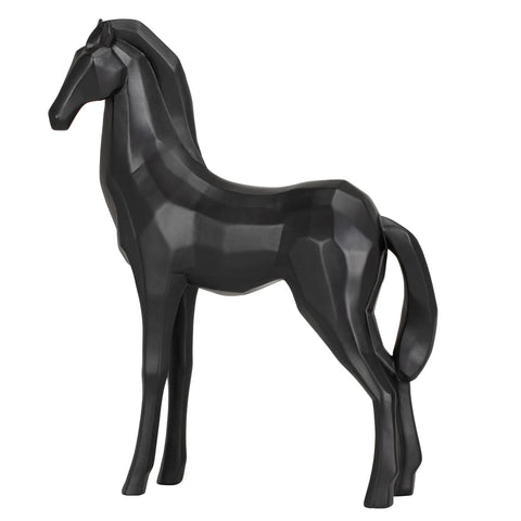 Carved Angle Horse Decor Sculpture - Black