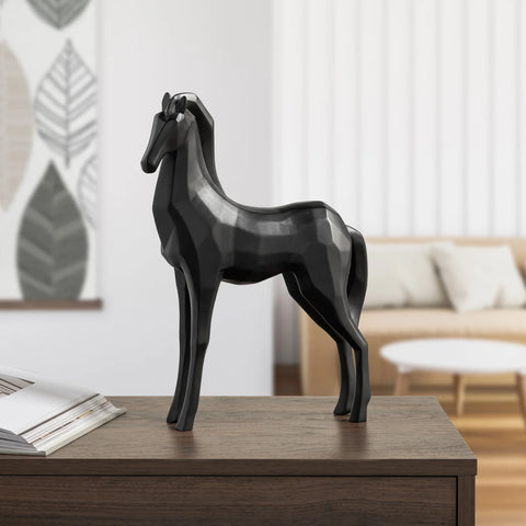 Carved Angle Horse Decor Sculpture - Black