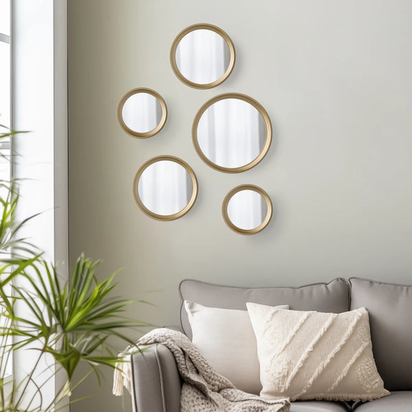 Portico Round 5 Piece Mirror Set - Antique Gold