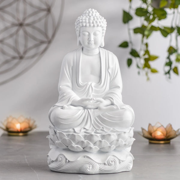Peaceful Buddha Resin Decor 16h" Statue - White