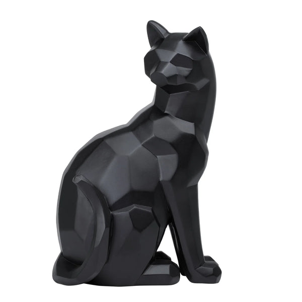 Carved Angle Sitting Cat Decor Sculpture