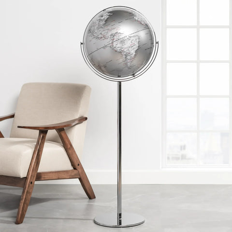 Latitude Standing Floor Globe - Silver
