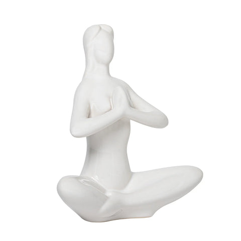 Yoga White Ceramic Decor Sculpture - Praying