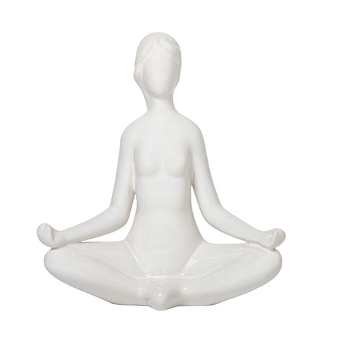 Yoga White Ceramic Decor Sculpture - Hands On Knees