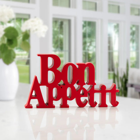 Word Art Red Resin Decor Sculpture - Bon Appetit