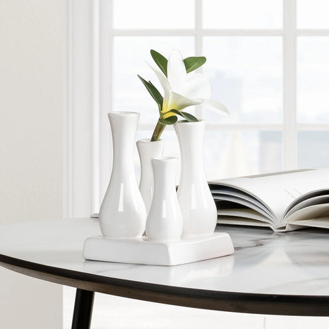 Multi Tube Square White Ceramic Urn Vase