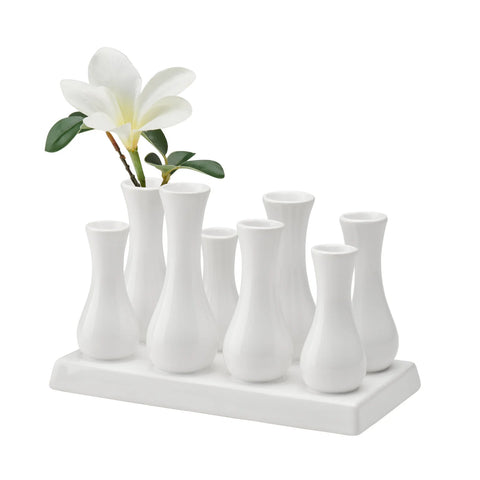 Multi Tube Rectangle White Ceramic Urn Vase