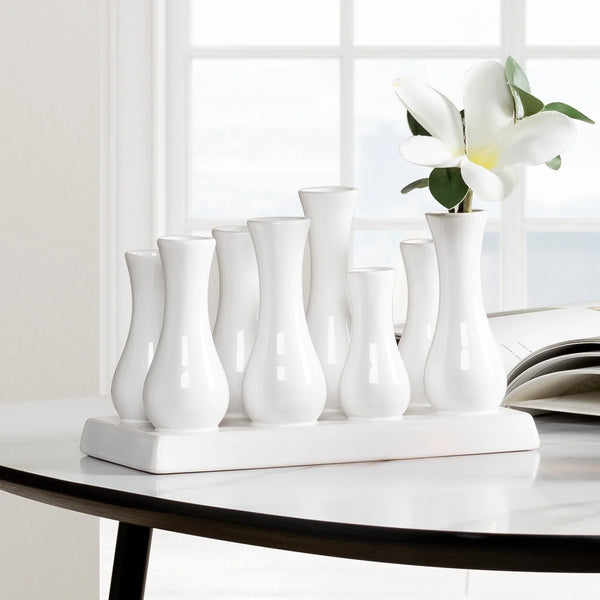 Multi Tube Rectangle White Ceramic Urn Vase