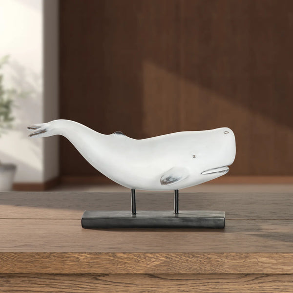 Whale Resin Decor Statue - White
