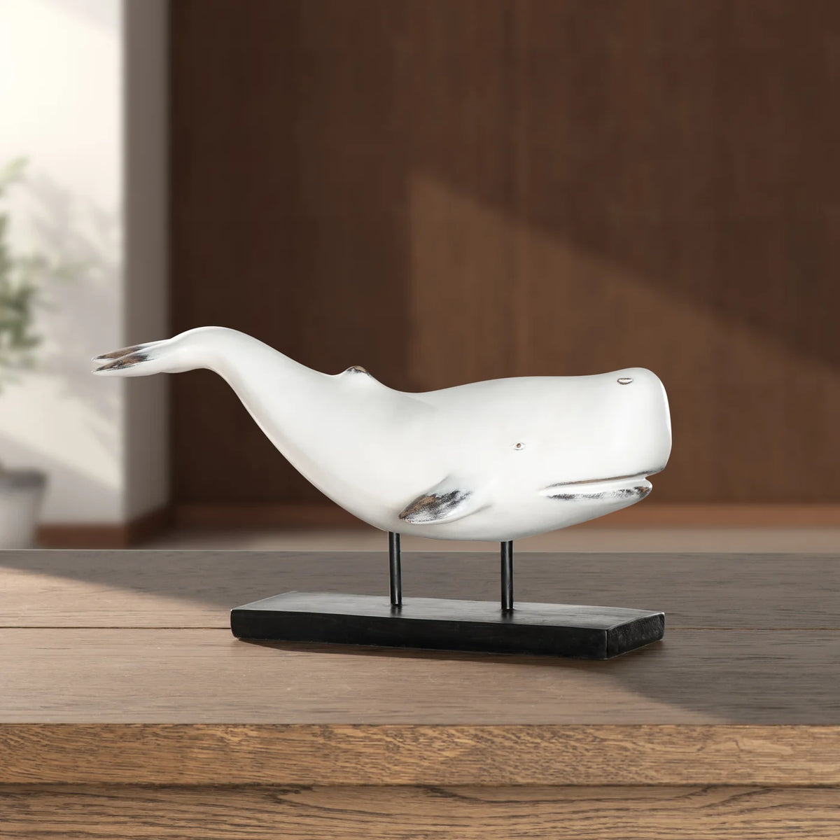 Whale Resin Decor Statue - White
